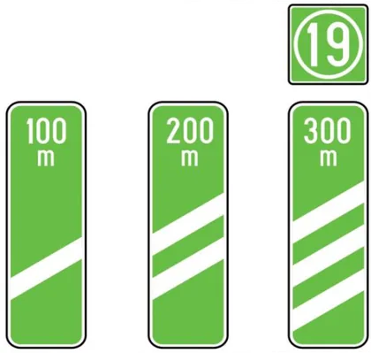 Shenja e largësisë deri te dalja (100, 200, 300 m)